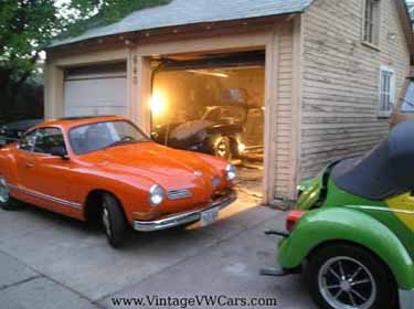 my garage karmann ghia, porsche and vw beetle